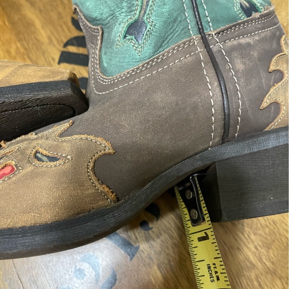 LAREDO Womens Tan Brown Teal Flower Cut Out Leather Western Cowgirl Boots Sz 6.5 - Picture 4 of 15